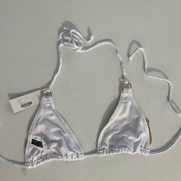 Yandy | NWT White Double Gold Chain Triangle String Bikini Medium Swim Top - Picture 9 of 13